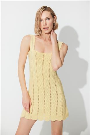 Yellow Square Collar Dress SWD4633SA