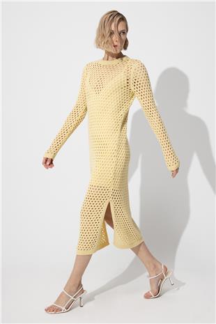 Yellow Midi Length Openwork Dress SWD4679SA