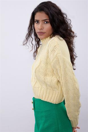 Yellow Knit Pattern Crop Sweater SWK4306SR