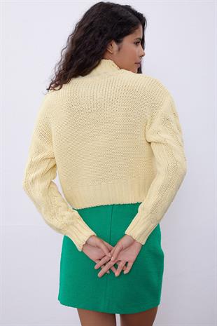 Yellow Knit Pattern Crop Sweater SWK4306SR