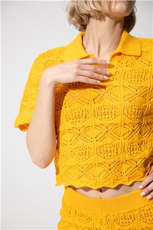 Yellow Polo Collar Sweater Shorts Knitwear Suit SWTK4634-35SA