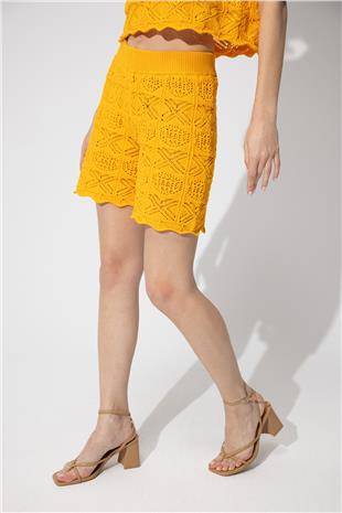 Yellow Polo Collar Sweater Shorts Knitwear Suit SWTK4634-35SA