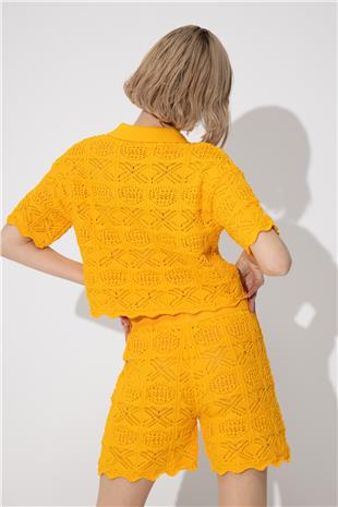 Yellow Polo Collar Sweater Shorts Knitwear Suit SWTK4634-35SA