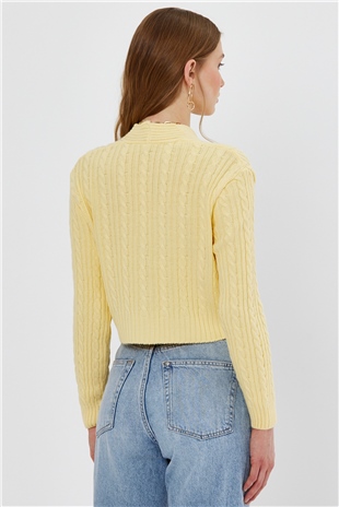 Yellow Braided Pattern Knit Cardigan SWC4690SA