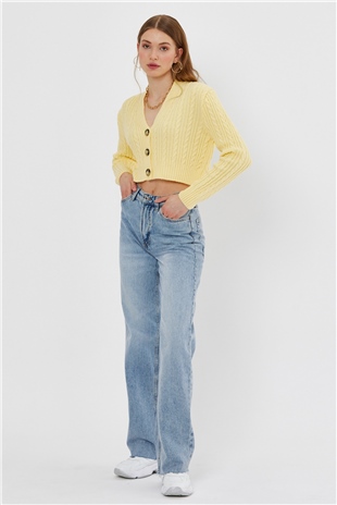 Yellow Braided Pattern Knit Cardigan SWC4690SA