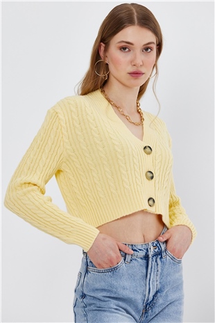 Yellow Braided Pattern Knit Cardigan SWC4690SA