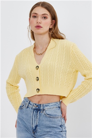 Yellow Braided Pattern Knit Cardigan SWC4690SA