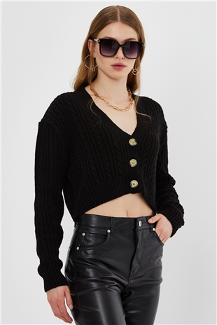 Yellow Braided Pattern Knit Cardigan SWC4690Sİ