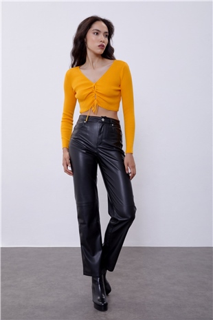 Yellow V-Neck Plunging Gown Knit Sweater SWK4512SR 