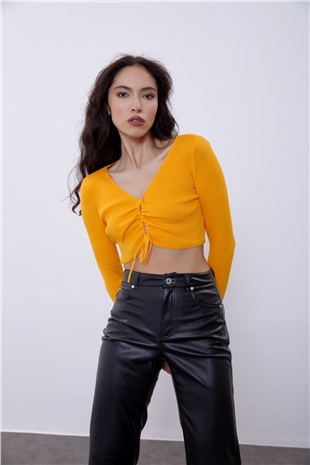 Yellow V-Neck Plunging Gown Knit Sweater SWK4512SR 