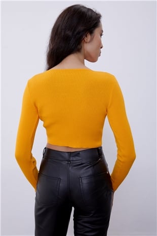 Yellow V-Neck Plunging Gown Knit Sweater SWK4512SR 