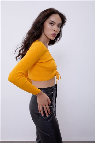 Yellow V-Neck Plunging Gown Knit Sweater SWK4512SR 