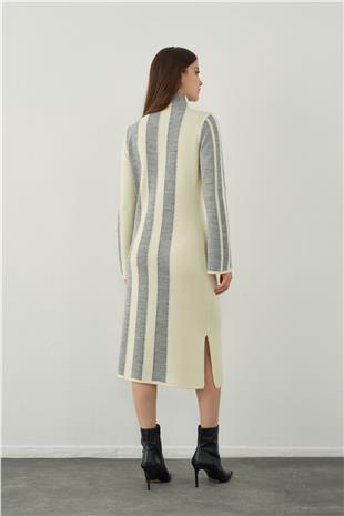 High neck midi knit skirt with Striped detail