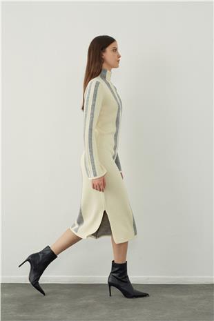 High neck midi knit skirt with Striped detail