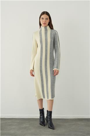 High neck midi knit skirt with Striped detail