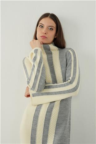 High neck midi knit skirt with Striped detail