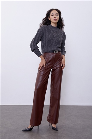 Anthracite Knit Pattern Crop Sweater SWK4306ANT