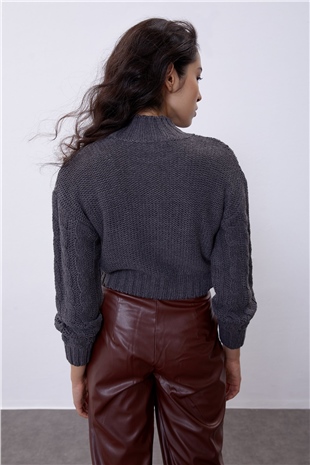 Anthracite Knit Pattern Crop Sweater SWK4306ANT