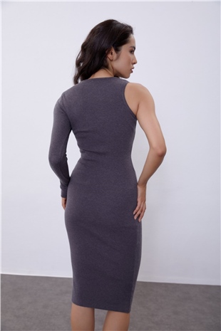 Anthracite One Shoulder Knit Dress SWD4475ANT
