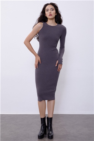 Anthracite One Shoulder Knit Dress SWD4475ANT