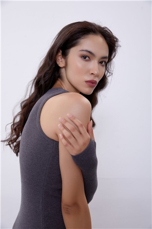 Anthracite One Shoulder Knit Dress SWD4475ANT