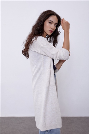 Beige Long Knit Cardigan SWC4312BJ