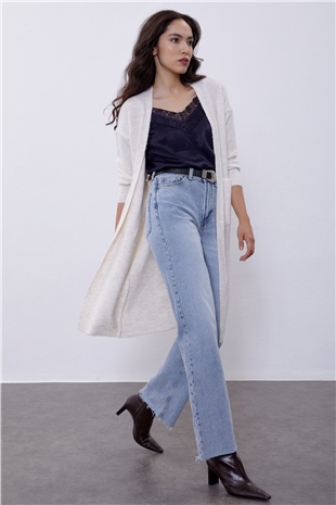 Beige Long Knit Cardigan SWC4312BJ