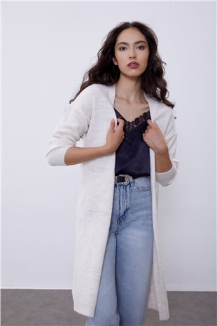 Beige Long Knit Cardigan SWC4312BJ