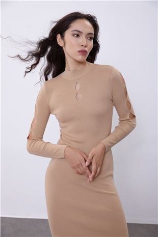 Camel Drop-Cut Knit Dress SWD4465CA