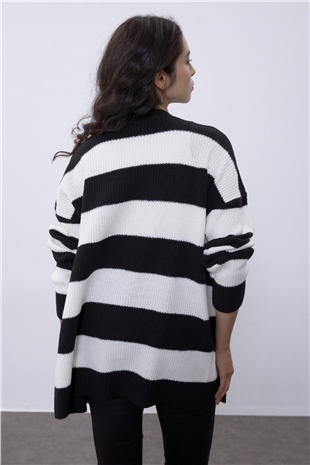 Ecru Striped Knit Cardigan SWC4435EK