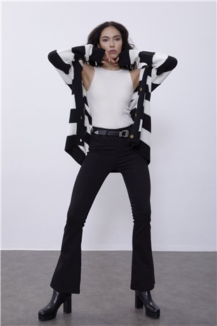 Ecru Striped Knit Cardigan SWC4435EK