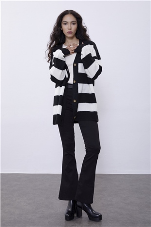 Ecru Striped Knit Cardigan SWC4435EK