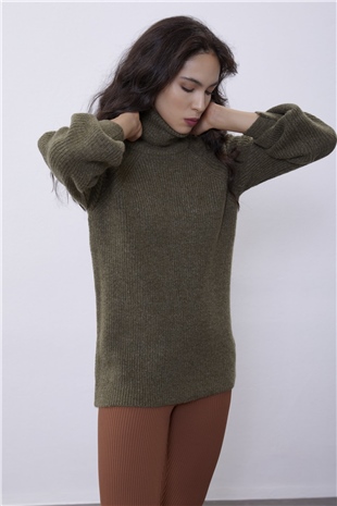 KKhaki Turtleneck Oversize Knit Tunic SWK4299HK