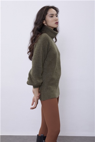 KKhaki Turtleneck Oversize Knit Tunic SWK4299HK