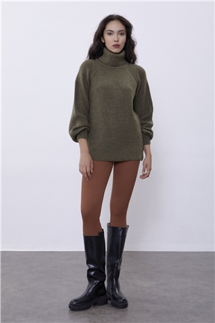 KKhaki Turtleneck Oversize Knit Tunic SWK4299HK