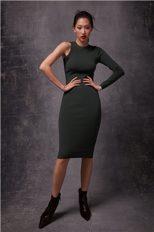 KKhaki One Shoulder Knit Dress SWD4475HK
