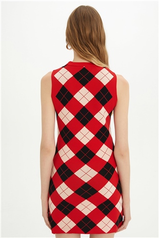 Sherin Woman Red Argyle Sleeveless Knit Dress SWD4308KR