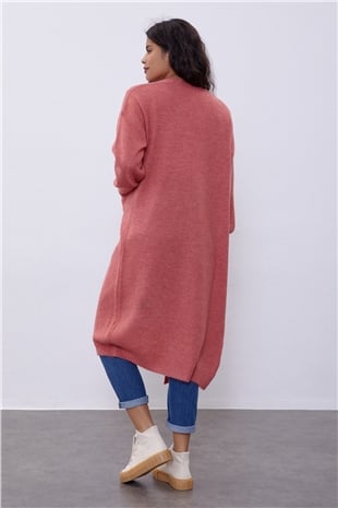 Koyu Pembe Uzun Triko Hırka