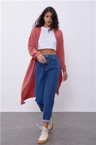 Koyu Pembe Uzun Triko Hırka