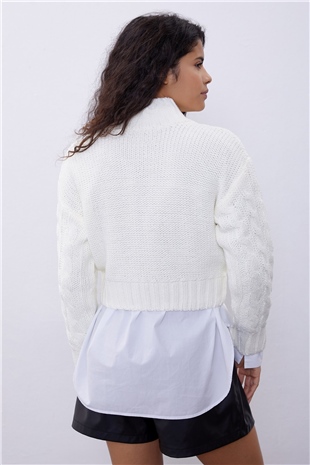 Cream Color Knit Pattern Crop Sweater SWK4306KR