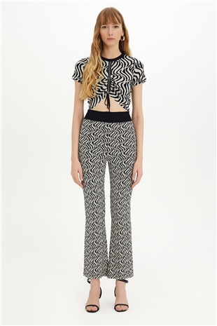 Sherin Woman Navy Blue-Ecru Jacquard Flare Knit Pants SWP4346LE