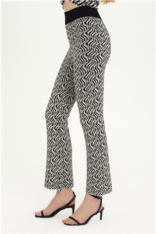 Sherin Woman Navy Blue-Ecru Jacquard Flare Knit Pants SWP4346LE