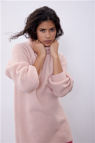  Pink Turtleneck Oversize Knit Tunic SWK4299PE