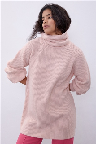  Pink Turtleneck Oversize Knit Tunic SWK4299PE