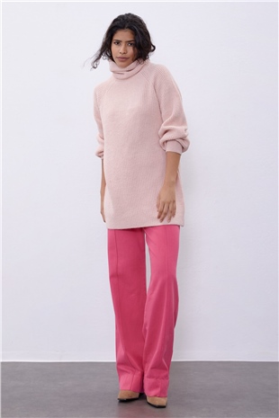  Pink Turtleneck Oversize Knit Tunic SWK4299PE