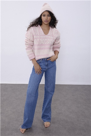  Pink Hooded Knit Sweater SWK4326PE