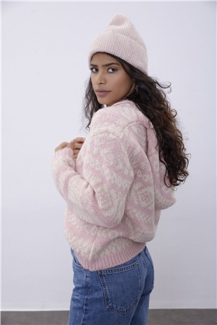  Pink Hooded Knit Sweater SWK4326PE