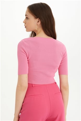 Pembe Kare Yaka Triko Crop