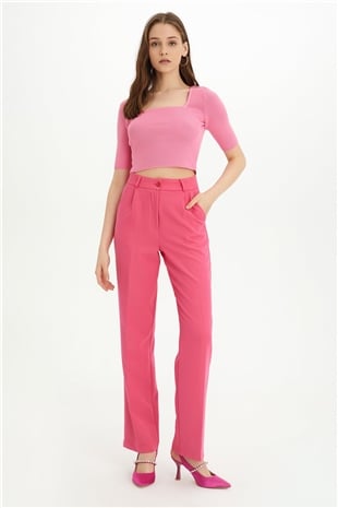 Pembe Kare Yaka Triko Crop