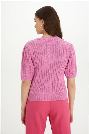 Sherin Woman  Pink Braided Buttoned Knit Cardigan SWC4332PE